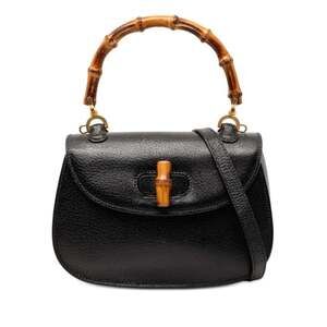 Gucci Old Bamboo Vintage Handbag Shoulder Bag 2WAY 000 1014 0188 Black Leathe...